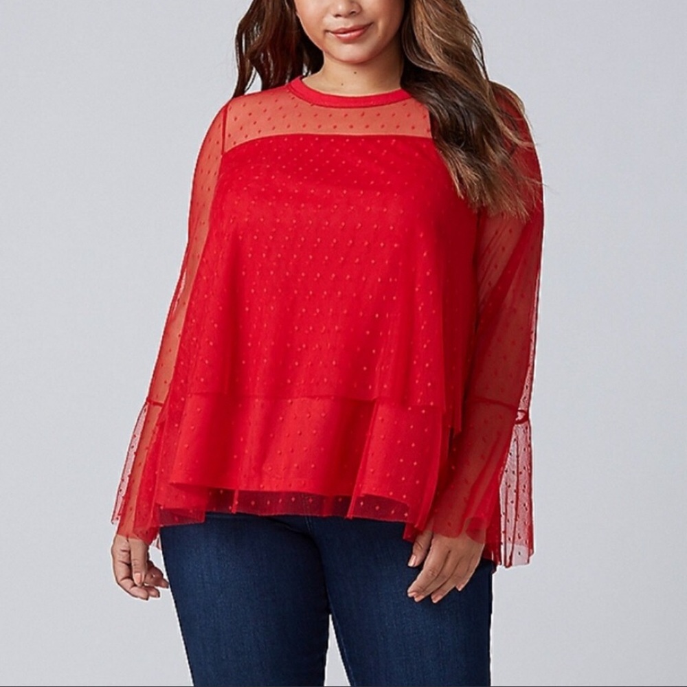 Lane Bryant Tiered Mesh Top With Bell Sleeve